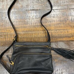 HOBO Black Leather Crossbody Bag with Gold Zippers